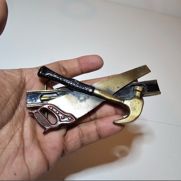 Vintage The Great American Buckle Company  Saw Hammer Level Brass Belt Buckle - Picture 4 of 10